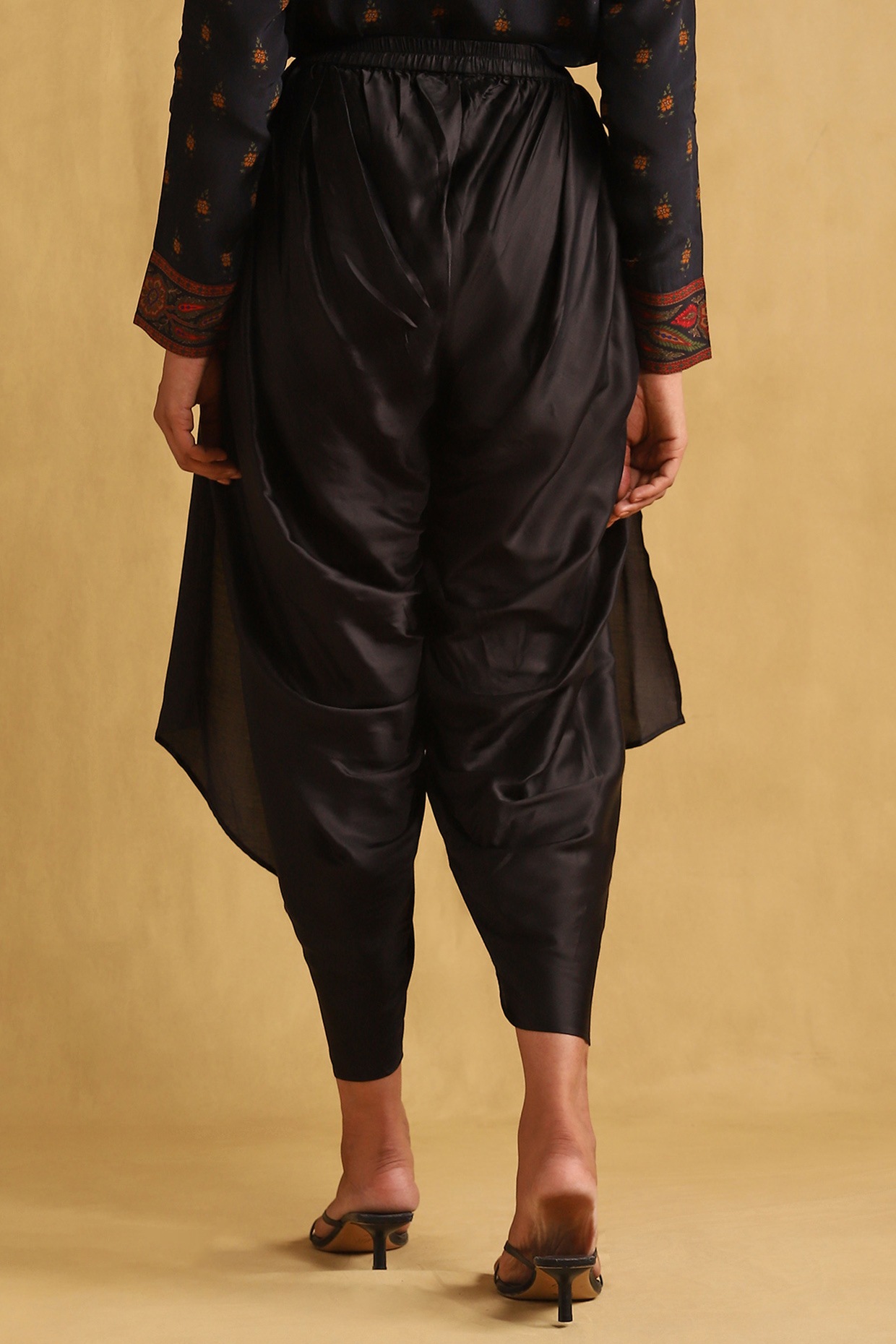 Buy Women Black Mirror Embroidered Top With Dhoti Pants Online at Sassafras